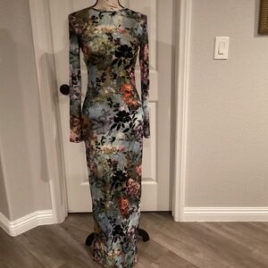 Jin Ping Women Sheer Floral Design Dress, Size Small, Color Blue Multi Color NWT